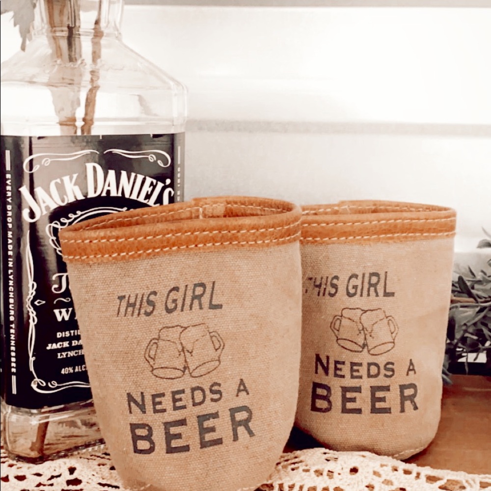 NEW Canvas / Leather Beer Coozies